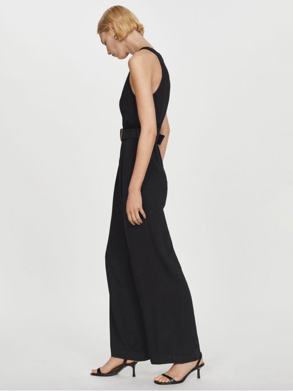 NWT Sz M Mango Black Nichy Sleeveless Wide-Leg Jumpsuit Classic- No Belt - Picture 2 of 14